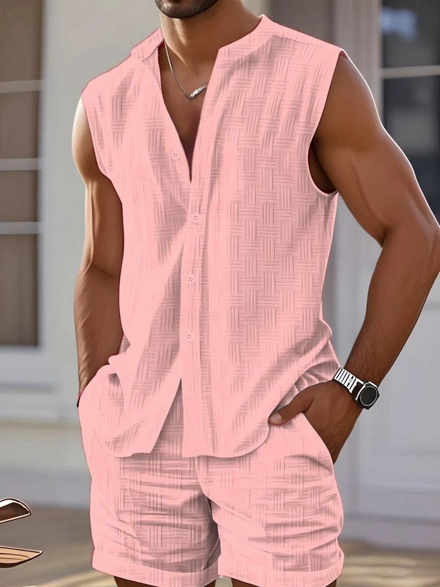 2025 summer new men's casual sports sleeveless vest shirt fashion loose comfortable outdoor sleeveless shorts beach two sets