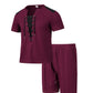 2025 summer men's new leisure fashion city wear rope round neck T trend Waffle short-sleeved shorts two-piece suit