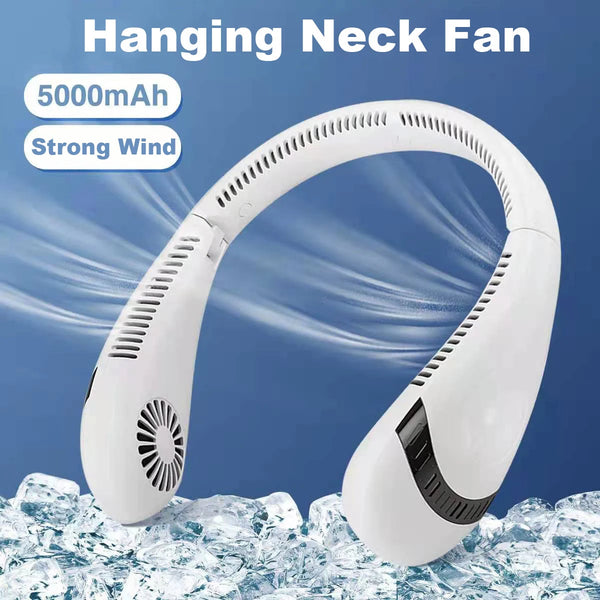 New Portable Neck Fan 5000mAh Foldable USB Rechargeable Bladeless Mute Wearable Neckband Fans Sports Air Cooling Fan