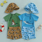 Toddler Baby Boys Rash Guard Swimsuit Set Shark/Duck Print Short Sleeve Round Neck Tops with Shorts and Swim Hat 3 Pcs Set