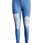 Women's Pocket Ripped Pants High Street Fashion Casual Autumn Solid Color Personalized jeans