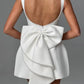 Elegant Pearl Bow Backless Short Dress Women's Sleeveless Party Cute Mini Dresses Black White Pink Chic Birthday Evening Y2K New