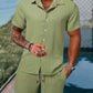 Spring and summer Europe and the United States new men's striped jacquard beach suit loose shorts shirt