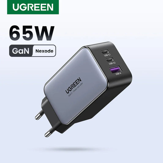 UGREEN 65W GaN зарядний пристрій Quick Charge 4.0 3.0 USB C зарядний пристрій для iPhone 16 15 14 Pro Max ноутбука Macbook Air планшета PD швидка зарядка