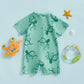 MISOWMNJOY Summer Children Boys Rash Guard Swimsuit Cute Octopus Print Zip Up Short Sleeve Baby Boys Swimwear Bathing Suit