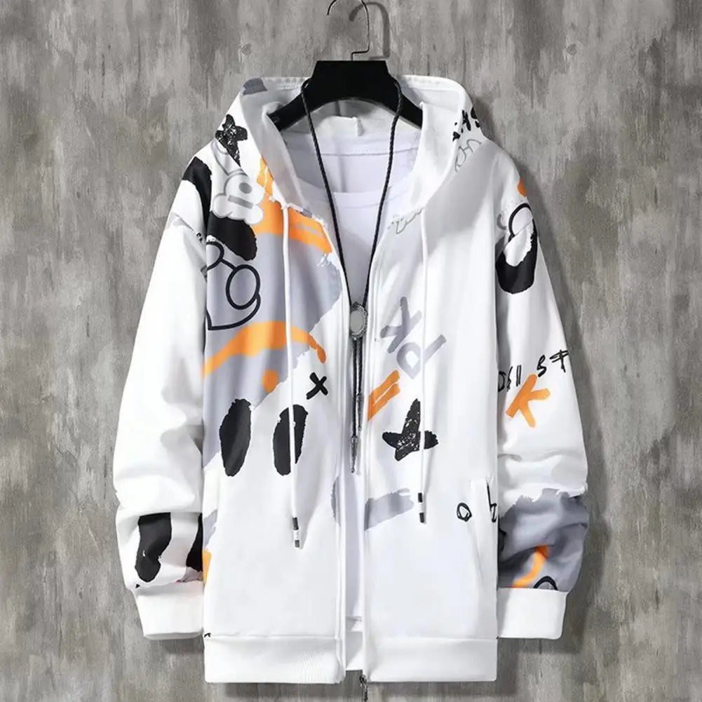 2 Pcs/Set Men Coat Pants Suit Hooded Letter Print Drawstring Loose Jogging Set Hip Hop Ankle-banded Men Sportwear Tracksuit