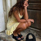 Tossy Knit Ruffled Hollow Out Mini Dress Female V-Neck See-Through Holiday Beach Casual Clothes Summer Women's Knitwear Dress