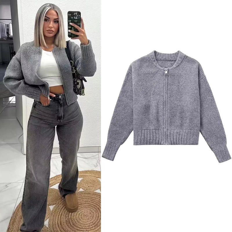 TRAF Sweater Cardigan for Women jacket tricots Coat Knit Outerwears Autumn Winter 2024 Woman Fashion Knitwear Cardigan for Woman