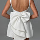 Elegant Pearl Bow Backless Short Dress Women's Sleeveless Party Cute Mini Dresses Black White Pink Chic Birthday Evening Y2K New