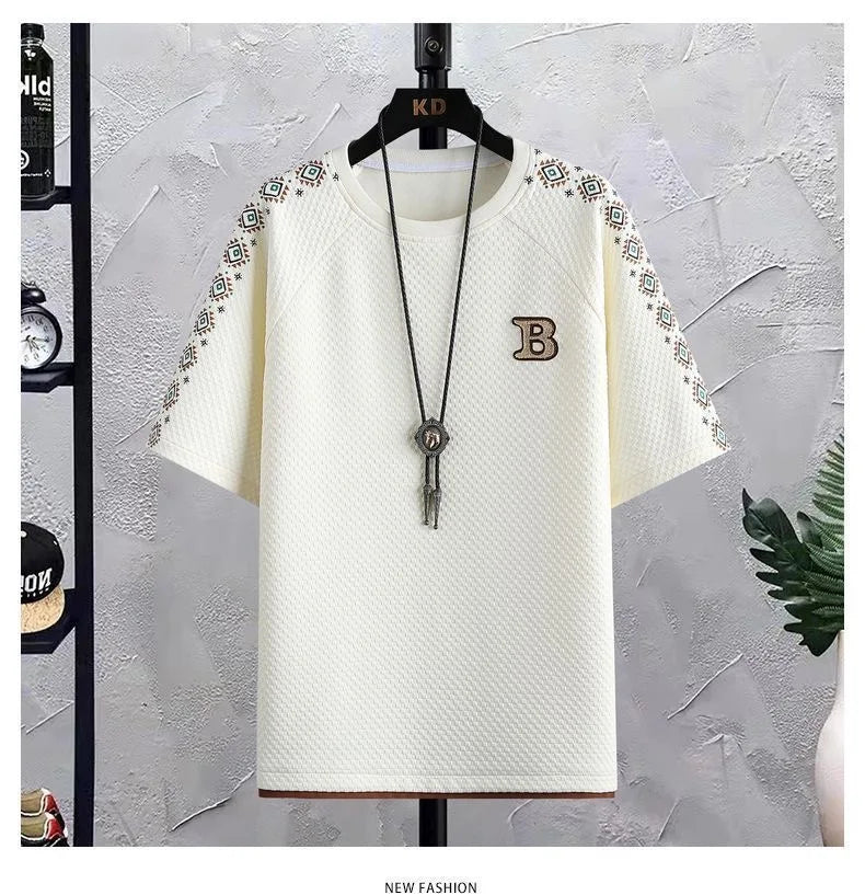 Summer New Fashion Trend Short Sleeve Shorts Ice Silk Suit Men Loose Sports Breathable Large Size High Quality Two-Piece Set