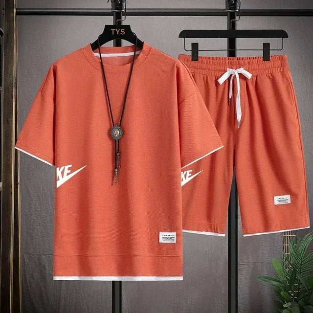 Men's casual sports suit, Korean style short-sleeved shirt + quarter pants, fashion high-end two-piece set, new summer 2025