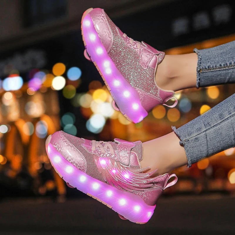 Дитячі роликові кросівки для хлопчиків і дівчаток з LED-підсвіткою, USB-зарядкою, повсякденні роликові ковзани, спортивне взуття, кеди для дітей