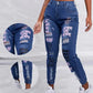 Women Denim Jeans Ankle Length Print Holes Pencil Pants Pockets Washing Slim Basics Zipper Fly Spring Flat Slight Strech