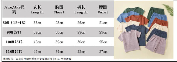 2 pcs 100% Cotton Gauze Comfortable Summer Set Baby Children Top Shorts Kid Sleepwear Toddler Boy Girl Tees Muslin Cool T-shiirt