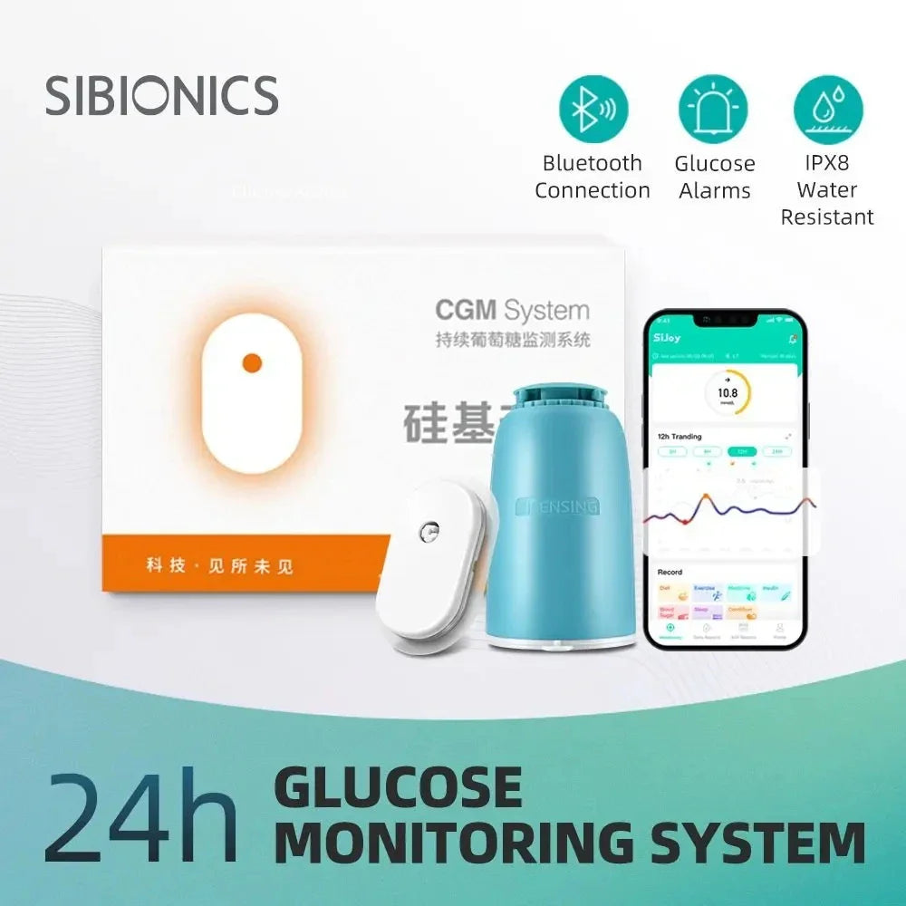 Глюкометр Sibionics з 24-годинним моніторингом у реальному часі, тестер для діабету, сенсор рівня цукру, медичний монітор для дому, сканер без проколу пальця
