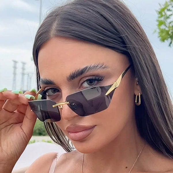 Unisex hip-hop sunglasses, irregular personality, frameless sunglasses, fashionable and trendy metal glasses