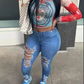 Women's Pocket Ripped Pants High Street Fashion Casual Autumn Solid Color Personalized jeans