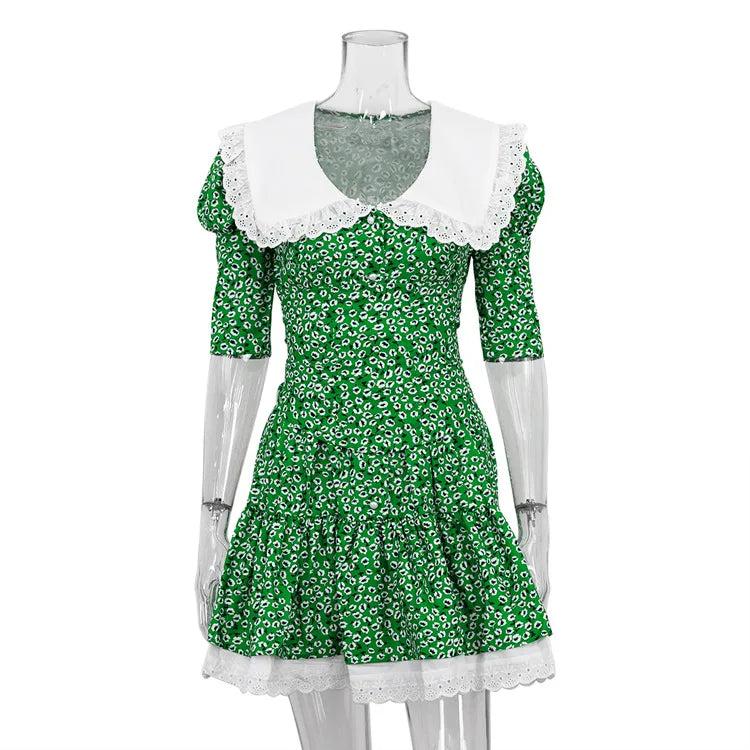Summer Floral Printed Patchwork Mini Dress Female V-Neck Short Sleeve Slim Fashion Elegant Party Dresses Gown For Women Vestidos