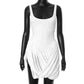 Talenza Mesh Patchwork Slit Mini Dress Women's New Solid Color Vest High Waist Dress Sexy Smocked Sleeveless Slim Mini Dress
