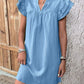 Womens Dress 2024 Summer New Fashion Versatile Multi Layered Ruffle Sleeve V-neck Pullover Dress Green Solid Mini A-Line Dresses