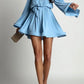 Spring Autumn Elegant Pleated Dress Women Fashion Solid Round Neck Flared Sleeve Lace-up Pleated Mini Dress Women