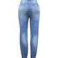 Women Denim Jeans Ankle Length Print Holes Pencil Pants Pockets Washing Slim Basics Zipper Fly Spring Flat Slight Strech