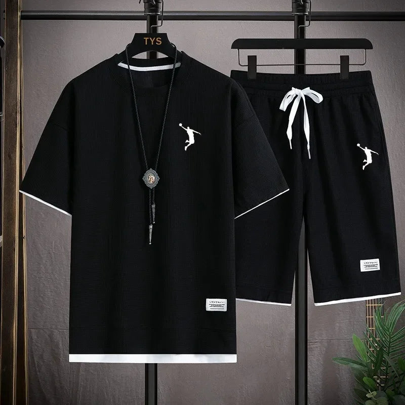 2025NewSummer New Mens Tracksuit Linen Fabric T-shirt and Shorts Two Piece Set Men Sports Suit Fashion Breathable Sets
