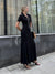 Elegant V Neck Denim Patchwork Knitted Long Dress Women Fashion Short Sleeved Buttons Bodycon Dresses Office Lady Pockets Robes