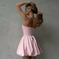 Talenza Pink Off Shoulder Pleated Mini Dress Women's Sexy Sleeveless A-Line Dress Elegant One Shoulder Backless Party Mini Dress