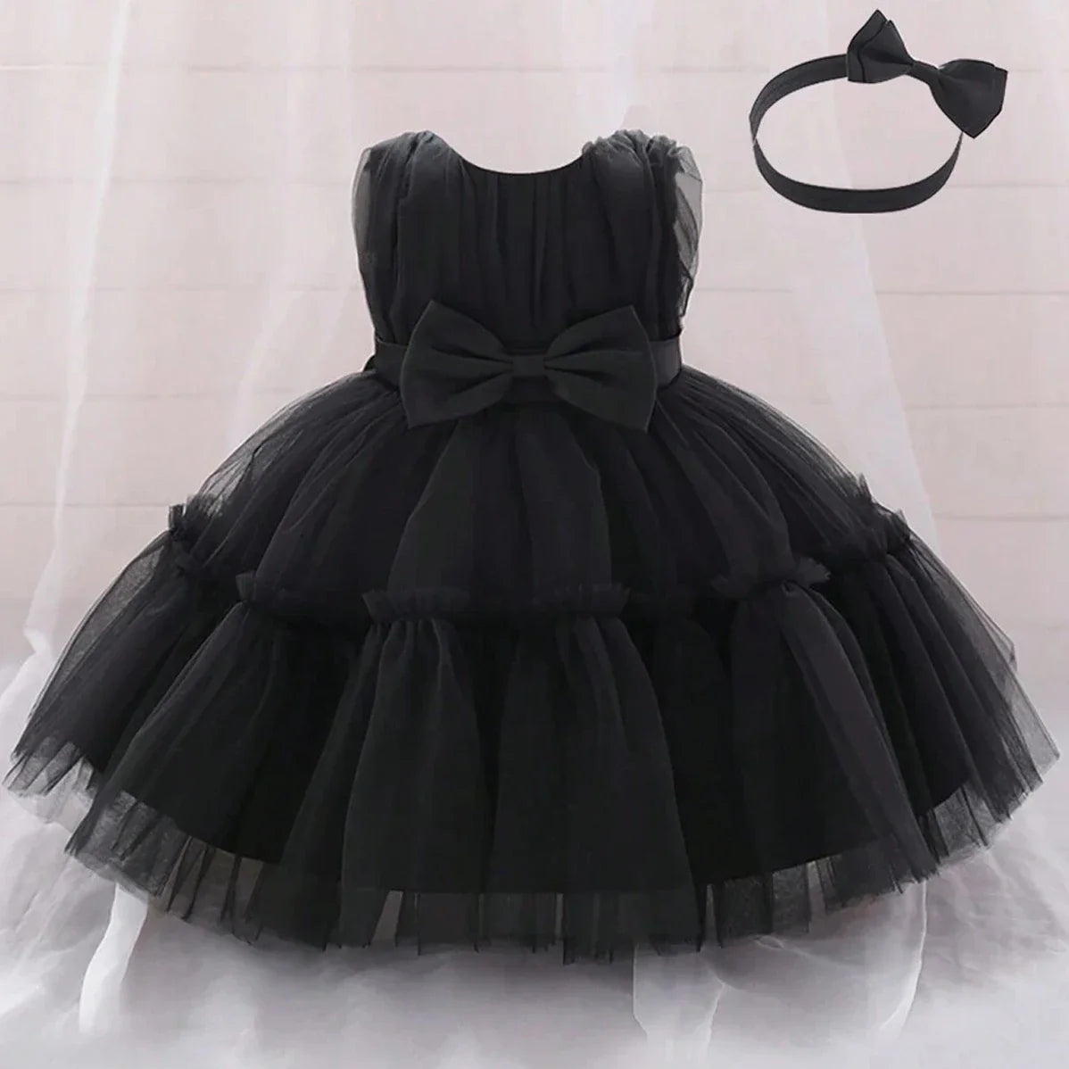 Baby Pleated Girl Princess Dress Outfit Infant White 1st Birthday Baptism Dress Toddler Bow Party Wedding Prom Gown Baby Clothes