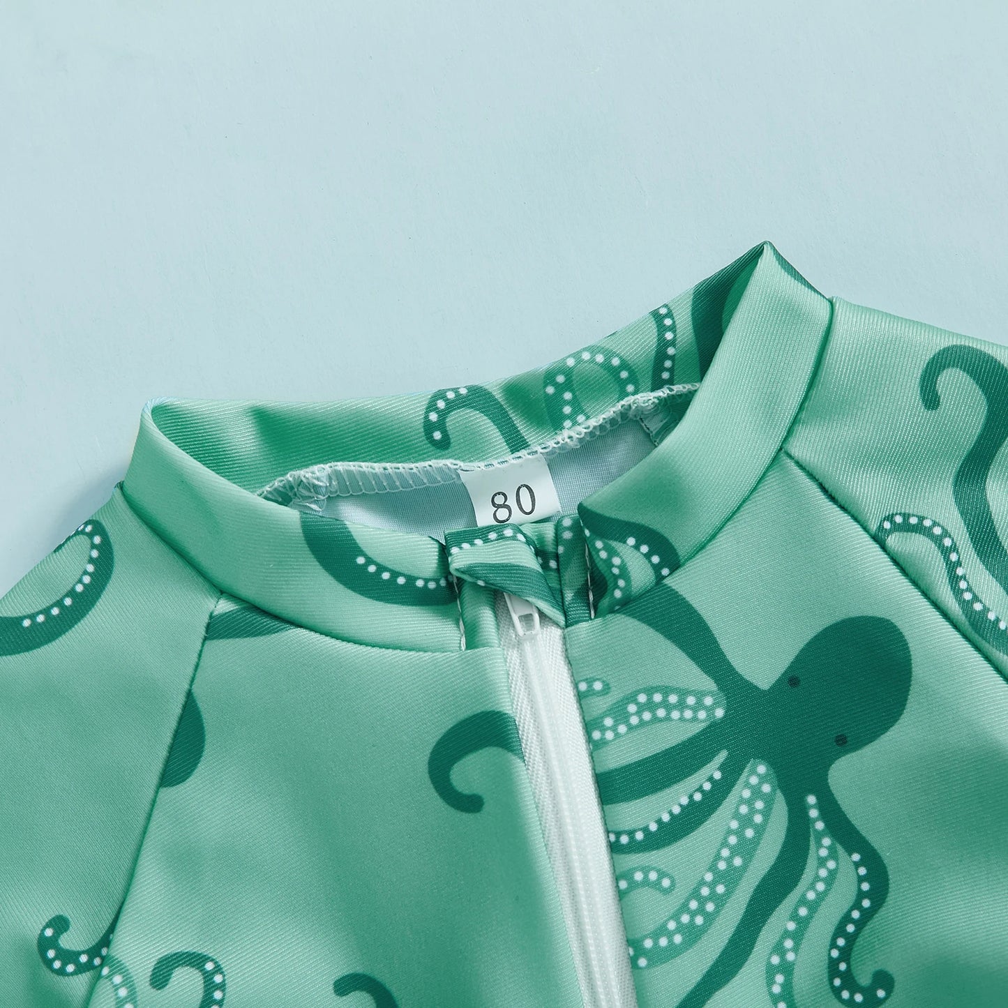 MISOWMNJOY Summer Children Boys Rash Guard Swimsuit Cute Octopus Print Zip Up Short Sleeve Baby Boys Swimwear Bathing Suit