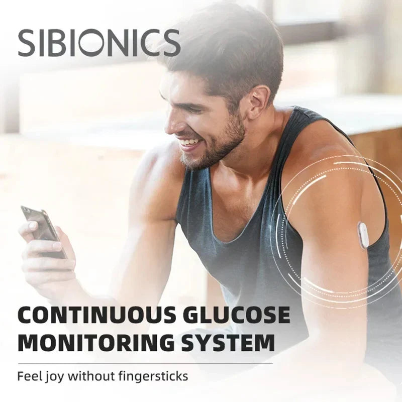 Глюкометр Sibionics з 24-годинним моніторингом у реальному часі, тестер для діабету, сенсор рівня цукру, медичний монітор для дому, сканер без проколу пальця