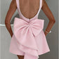 Elegant Pearl Bow Backless Sexy Mini Dress Women's Luxury Party Short Dresses White Black Pink Birthday Evening Wedding Summer
