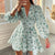 Printed V-Neck Lace Short Dress Slim Fits 2024 Summer Sexy Dress Long Sleeve Women's Sweet High Waist Sexy A-line Mini Dress