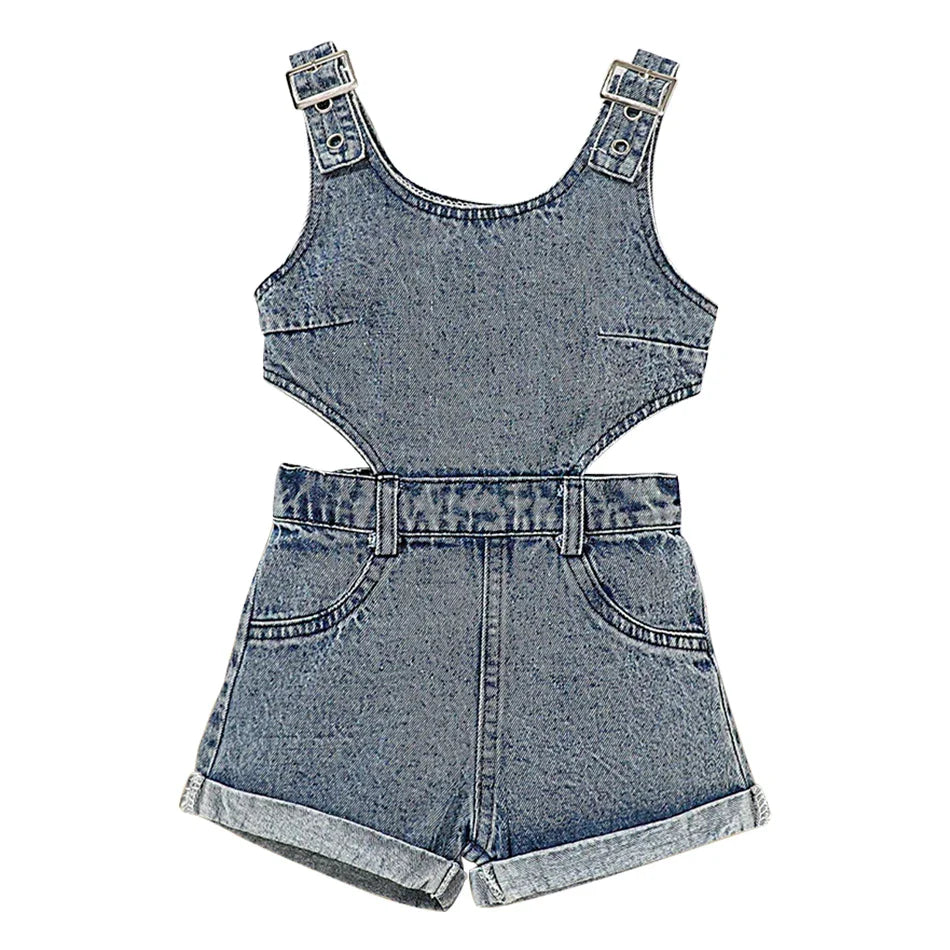 Children Clothing Girls Jumpsuit Summer Children Fashionable And Comfortable Sleeveless Denim Jumpsuit Shorts Children Sets New