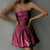 Talenza Pink Off Shoulder Pleated Mini Dress Women's Sexy Sleeveless A-Line Dress Elegant One Shoulder Backless Party Mini Dress