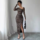 Sexy Leopard Print Women's Dresses Fashion Ruffled Sexy Slit Party Dress For Women Spring Summer  Bodycon Package hip Vestidos