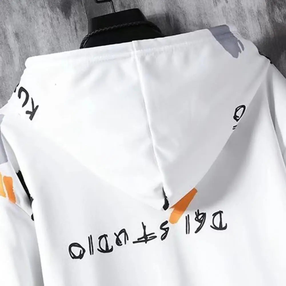 2 Pcs/Set Men Coat Pants Suit Hooded Letter Print Drawstring Loose Jogging Set Hip Hop Ankle-banded Men Sportwear Tracksuit