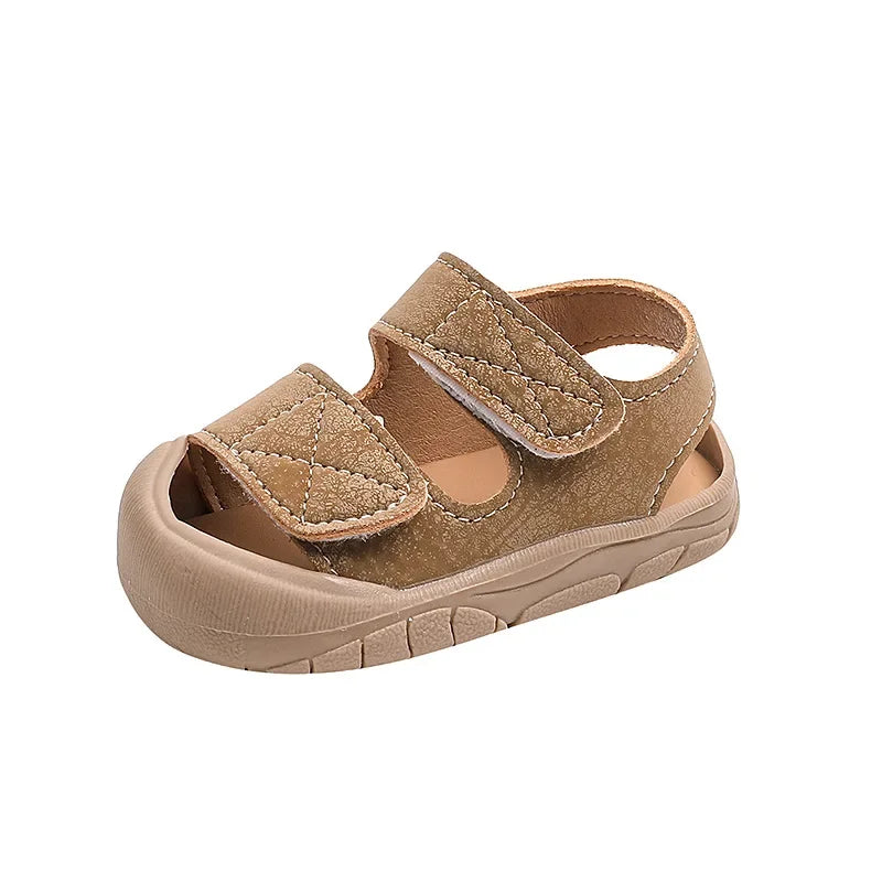Children's Sandals Anti-kick Summer Shoes for Boy Solid Color Causal Kids Fashion Girls Walking Beach Sandals Non-slip Hook Loop