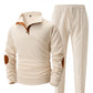 Autumn and winter new men's fashion outdoor sports half zipper Waffle casual stand collar long sleeve hoodie + trousers men's su