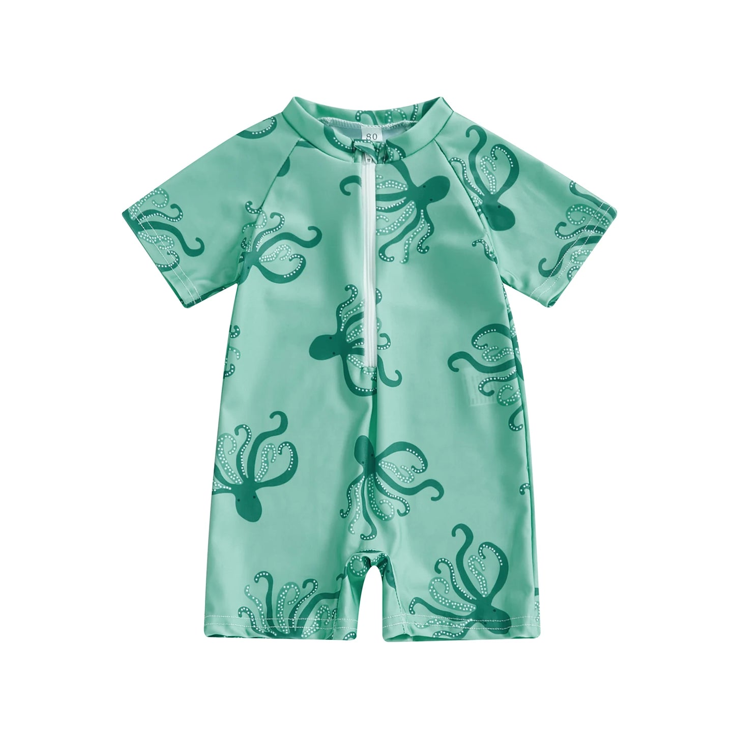 MISOWMNJOY Summer Children Boys Rash Guard Swimsuit Cute Octopus Print Zip Up Short Sleeve Baby Boys Swimwear Bathing Suit