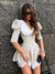 Clacive Summer Slim Print Women'S Dress 2023 Bodycon Doll Collar Short Sleeve Mini Dresses Elegant Lace Patchwork Female Dress