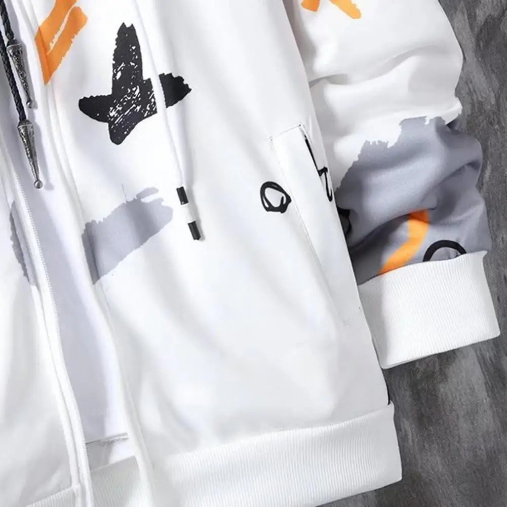 2 Pcs/Set Men Coat Pants Suit Hooded Letter Print Drawstring Loose Jogging Set Hip Hop Ankle-banded Men Sportwear Tracksuit