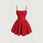 Mia Muse Women's A-Line Mini Short Dresses Square Neck Sleeveless Solid Red Elegant Party Summer Sexy Milkmaid Pleated Dresses