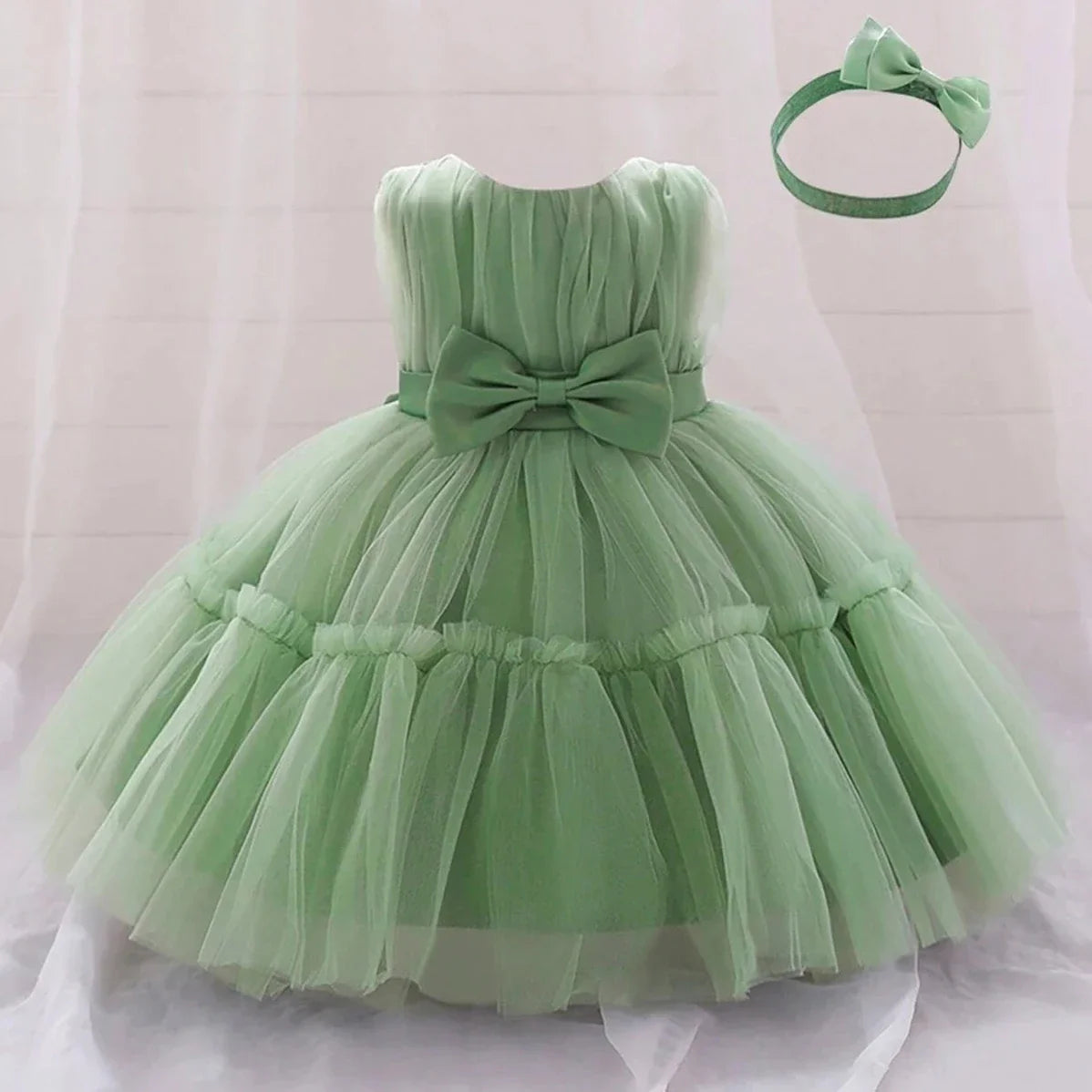 Baby Pleated Girl Princess Dress Outfit Infant White 1st Birthday Baptism Dress Toddler Bow Party Wedding Prom Gown Baby Clothes
