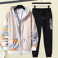 2 Pcs/Set Men Coat Pants Suit Hooded Letter Print Drawstring Loose Jogging Set Hip Hop Ankle-banded Men Sportwear Tracksuit