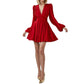 Elegant Women's Red Dresses 2024 Autumn New  Dress V-neck Sexy Short Skirts Parti Elbiseleri Kleider Damen Vestidos Para Festas
