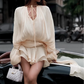 VGH Streetwear Temperament Dresses For Women Round Neck Long Sleeve High Wiast Soild Slimming Mini Dress Female Fashion Clothing