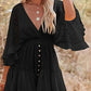 White Lace Tunic Sexy Deep V Neck Button Bikini Cover-ups Women Clothes 2025 Summer Sexy Ruffles Long Sleeves Mini Dress A1132