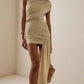 JULISSA MO Irregular Round Neck Ruched Ribbon Women Dress Coffee Sleeveless High Waist Mini Dress Summer Slim Party Club Outfits